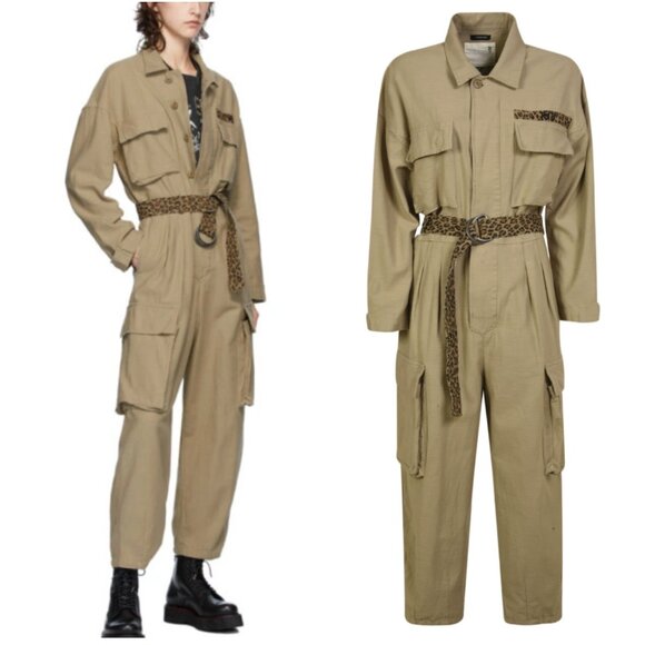 EUC R13 Abu Jumpsuit Medium Cotton Canvas Olive Khaki Tan Beige Causal Street - Picture 1 of 9